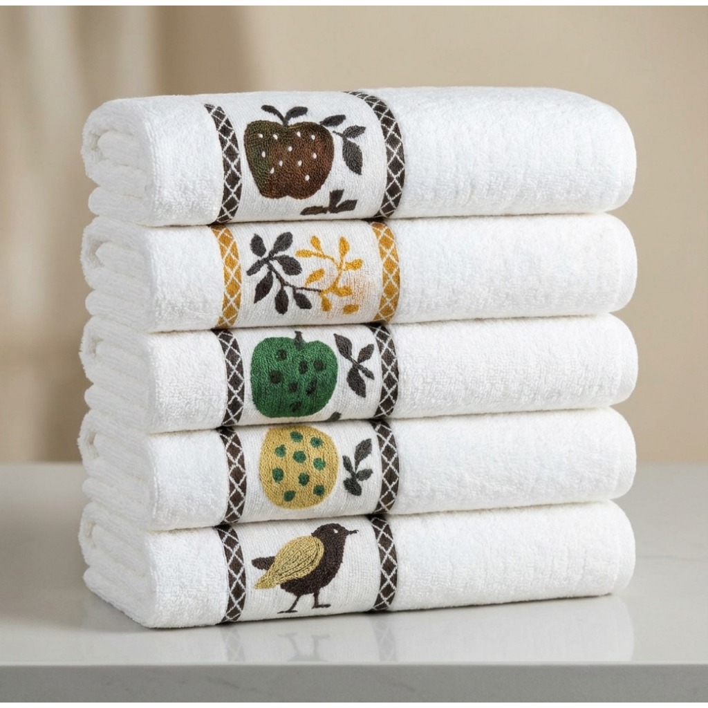 Kit 5 Pano De Copa Jacquard Premium 100% Algodão 45x65cm Cozinha Desenhos Na Barra