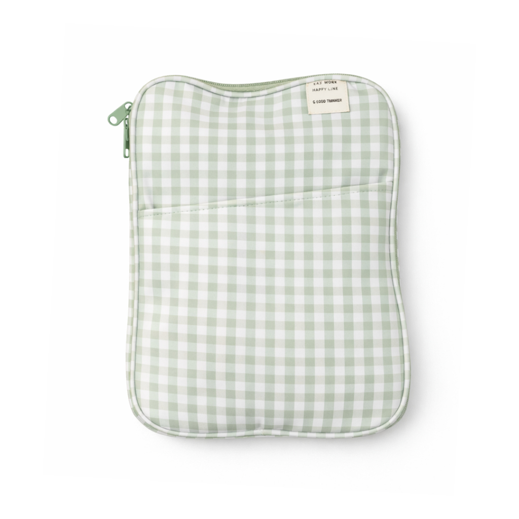 Porta Tablet Estofado Verde Xadrez Acolchoada com Zíper Bolsa Usado Brechó Bazar