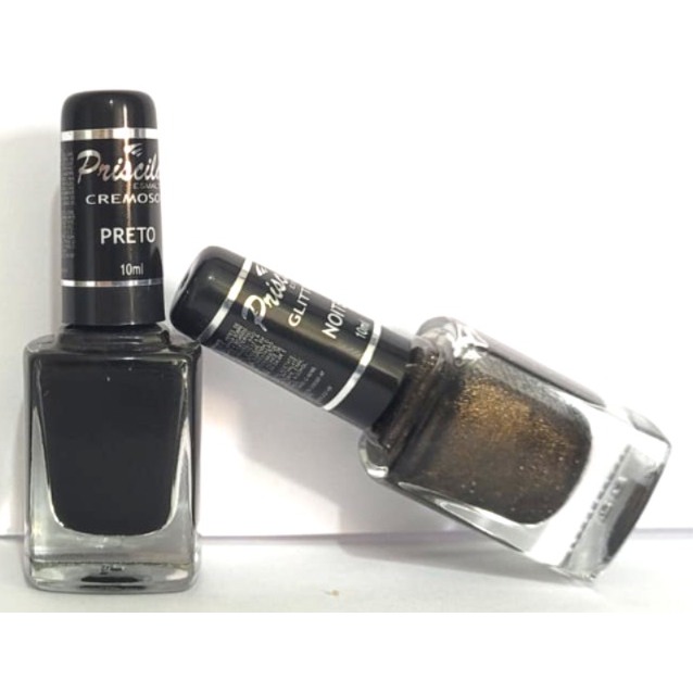 KIT 2 ESMALTE DE UNHA PRISCILA - PRETO e NOITE - PAR COMBINADO - FIXAÇÃO E APLICAÇÃO UNIFORME COM SECAGEM RÁPIDA