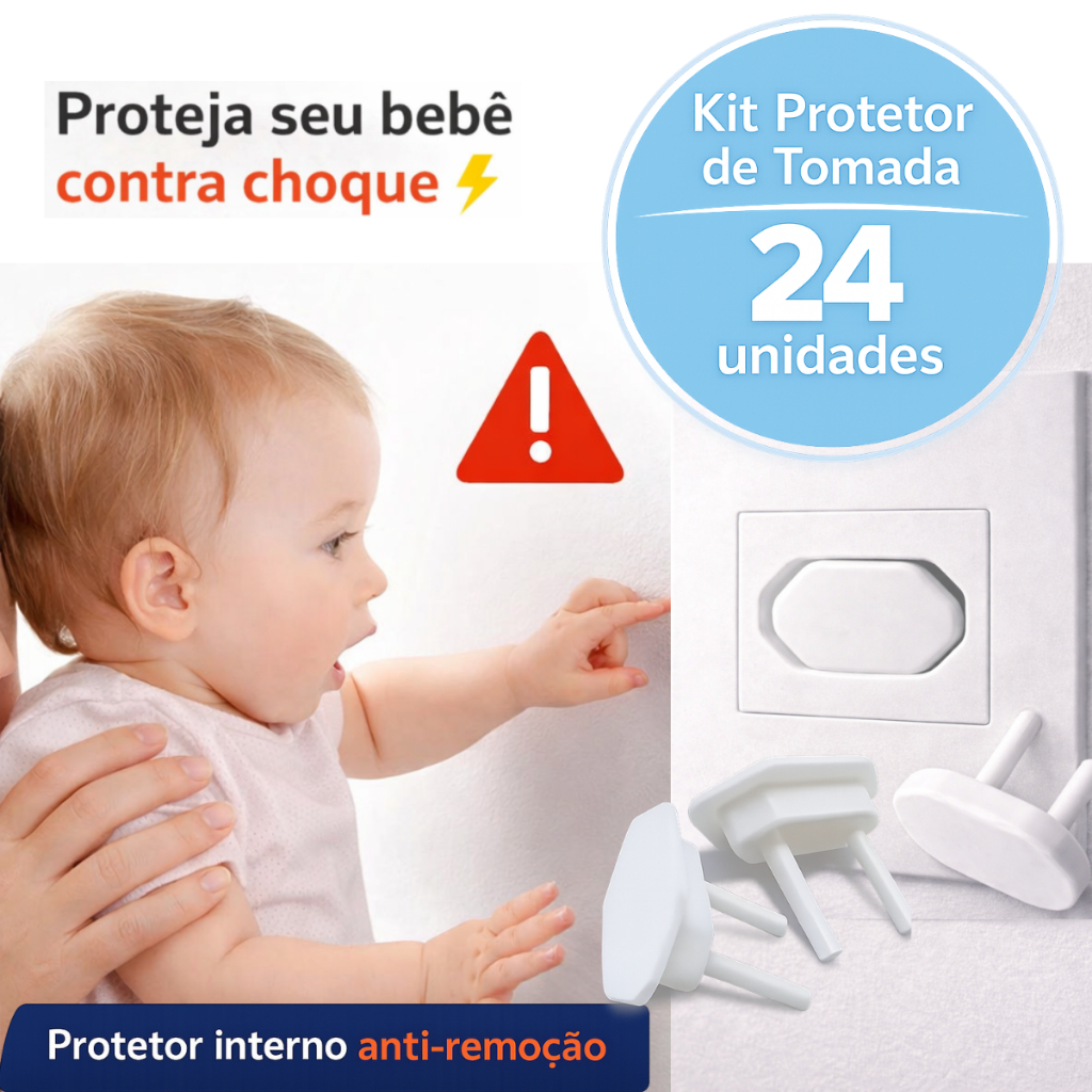 Kit 24 Protetor de Tomada Interno Bebê Segurança Contra Choque Elétrico Anti Remoção