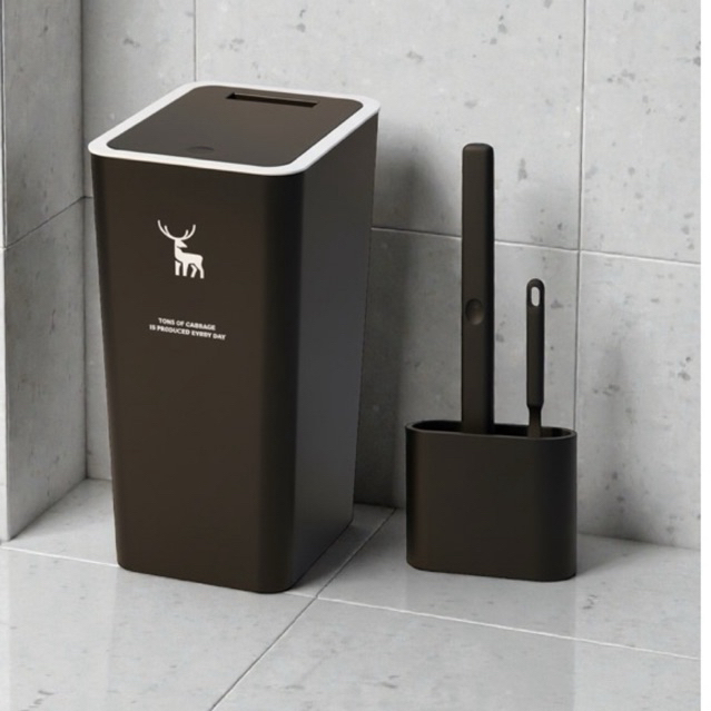 kit banheiro lixeira SLIM retangular click+Escova de Silicone 2em1 p/Vaso Sanitário Banheiro Privada-acessorios banheiro