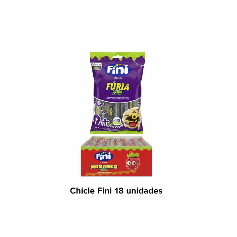 chicle fúria ácida 140g/Cicle fini morango azedinho 18unidades.