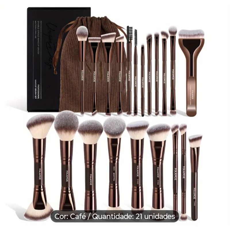 Kit 21 Pincéis Maange Profissional Original Completo Maquiagem Base Pó Sombra Esfumar