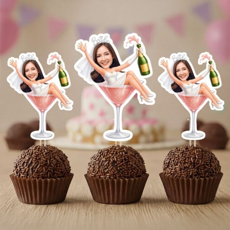 KIT TAG TOPPER NOIVA PARA DOCINHO BRIGADEIRO TAG DESPEDIDA DE SOLTEIRA ROSTO PERSONALIZADO casamento Noivado aniversário