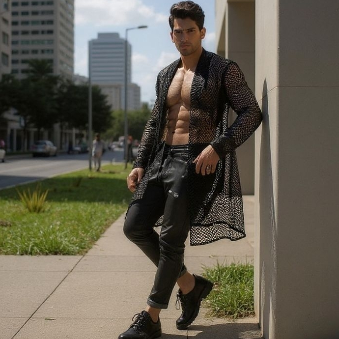 Cardigan Masculino Estilo Slim Confortável  Blazer em tela Arrastão