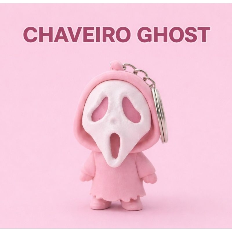 Chaveiro Ghostface Rosa Pastel - Aesthetic Ghostie 3D