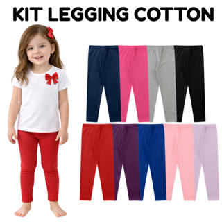 Kit Sortido 5 Calças Legging Cotton Lisa Infantil Juvenil Menina Feminina - 1 ao 16 em Oferta na Shopee