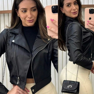 Jaqueta De Couro Feminina Com Ziper Inverno Elegante em Oferta na Shopee
