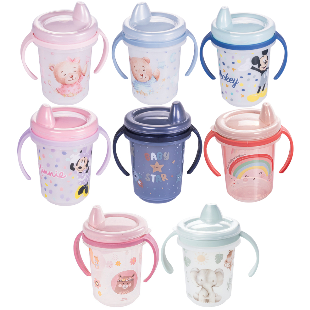 Copo Caneca Trio de Treinamento Infantil bebê 280ml Com Tampa e Alça COPINHO Plasútil- enxoval ia 1 unidade