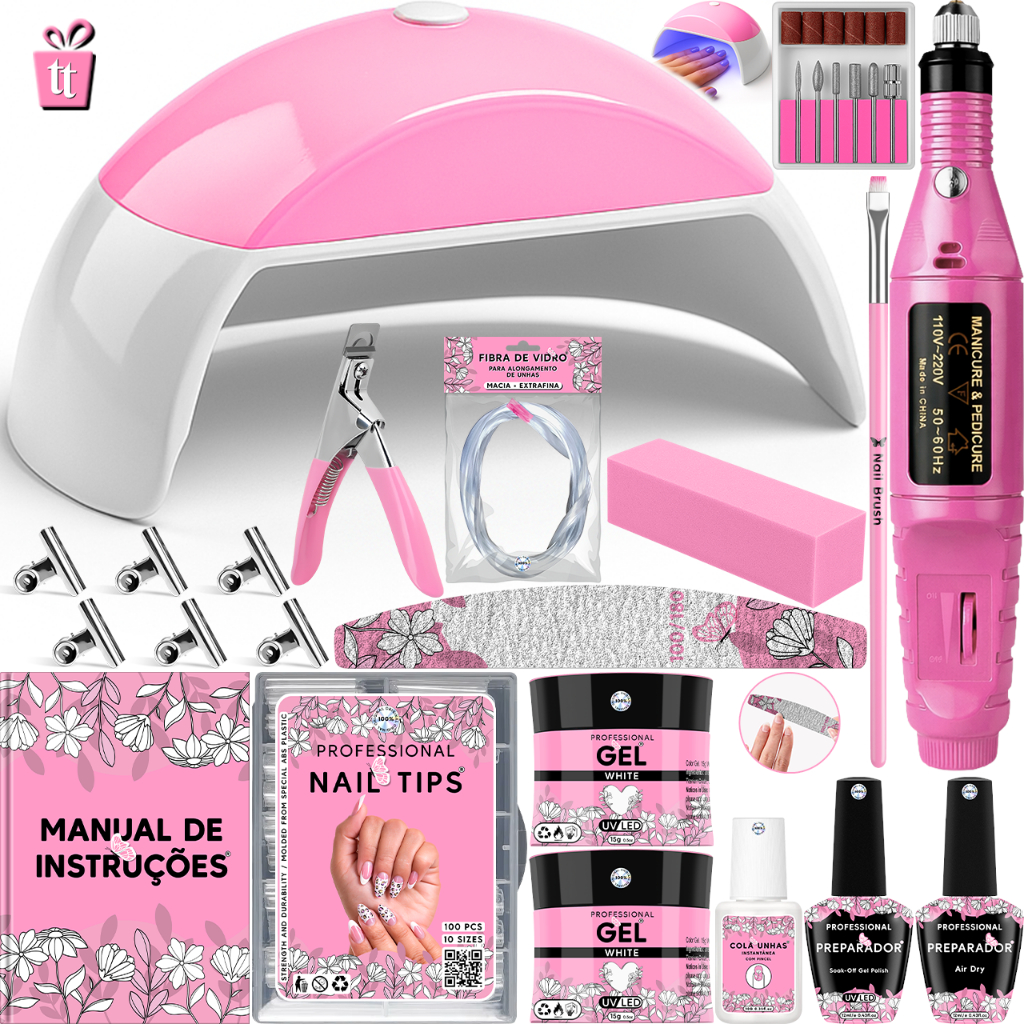 Kit Unha Gel Acrigel Fibra Para Iniciantes Completo Cabine estufa de Unhas e lixadeira elétrica Manicure Profissional em Oferta na Shopee