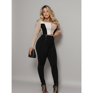 Calça Feminina Legging Montaria Forrada 2 Zíper Zero Transparência Cintura Alta empina Bumbum Modeladora em Oferta na Shopee