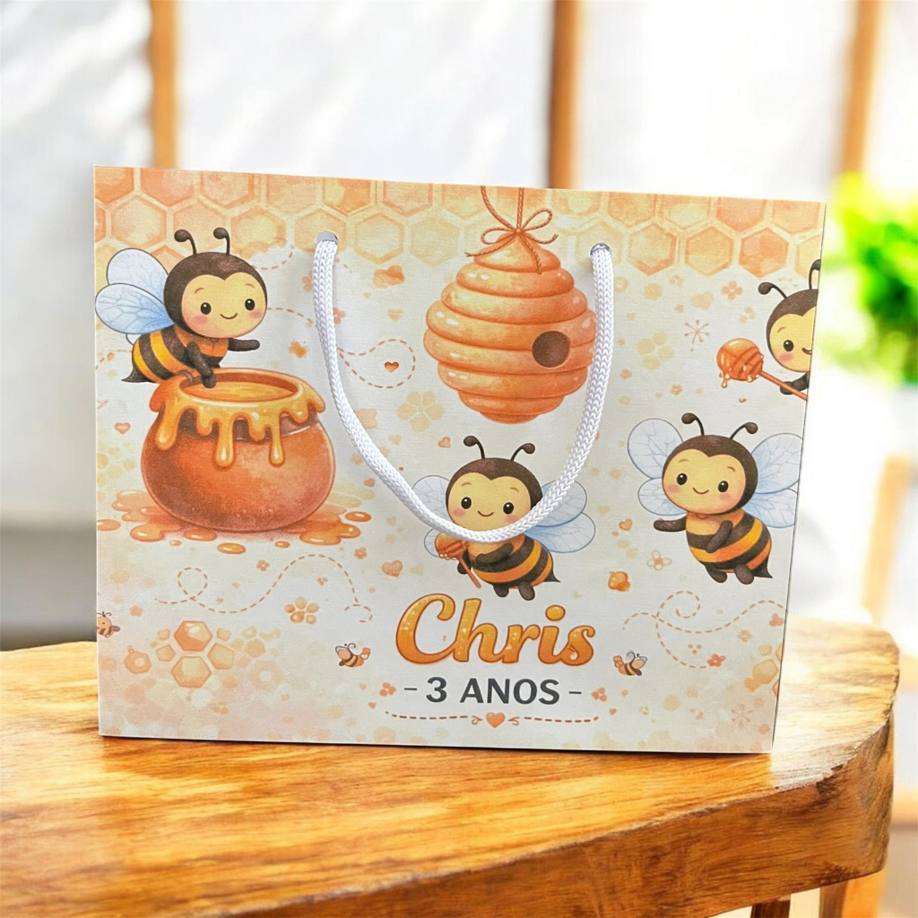 SACOLINHA ABELHINHA | PEGUE E MONTE | Personalizado | Sacolinha | Lembrancinha | Aniversário Infantil