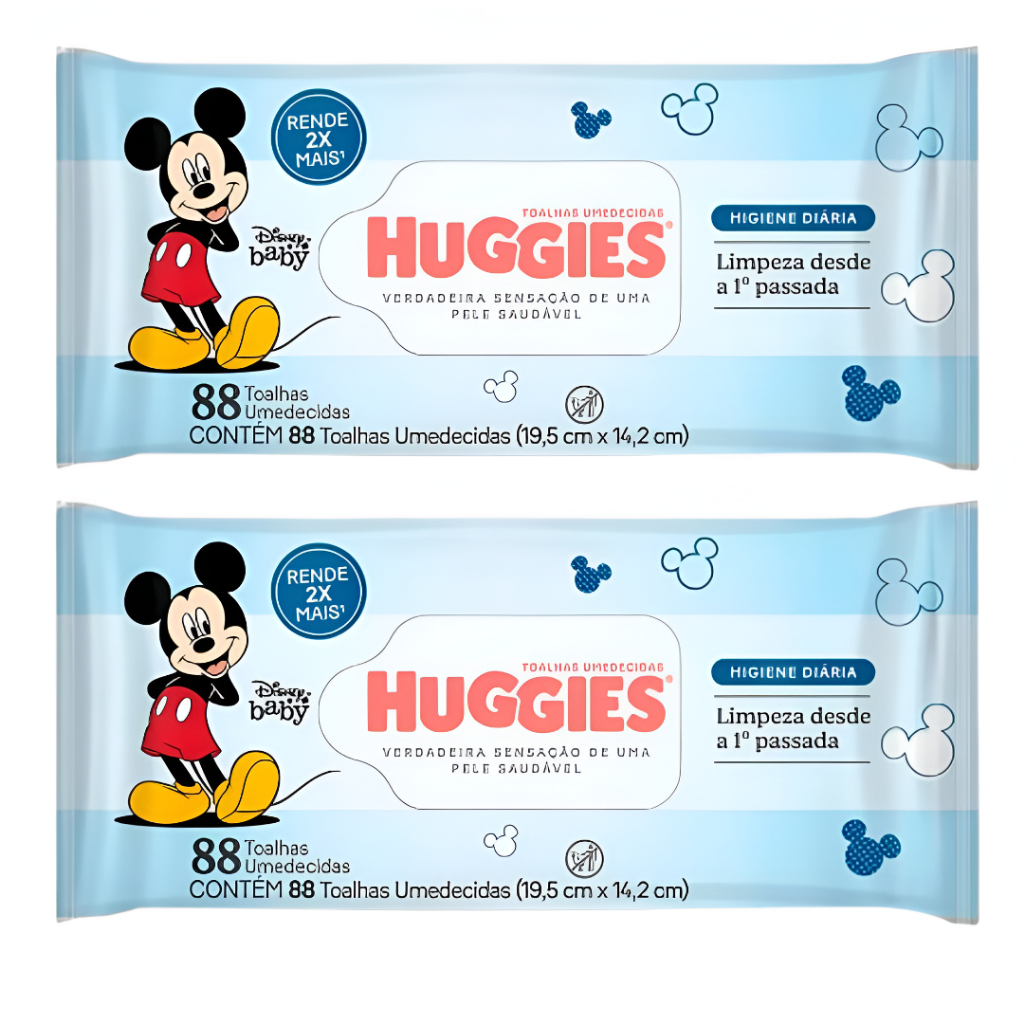 Kit 2 Toalhas Umedecida Huggies Higiene Diária 88 Unidades Cada