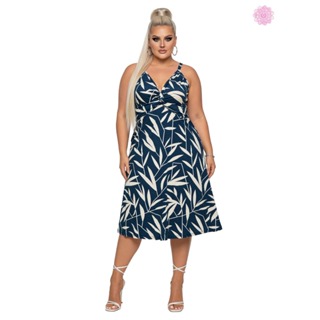 Vestido Midi Feminino Plus Size Verão Leve Solto Confortável Viscose c Lycra Estampado Casual em Oferta na Shopee