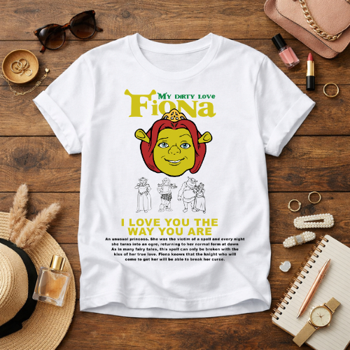 Camiseta T-shirt Tradicional Algodão Personagem Fiona Filmes Divertida Estampa Confortável