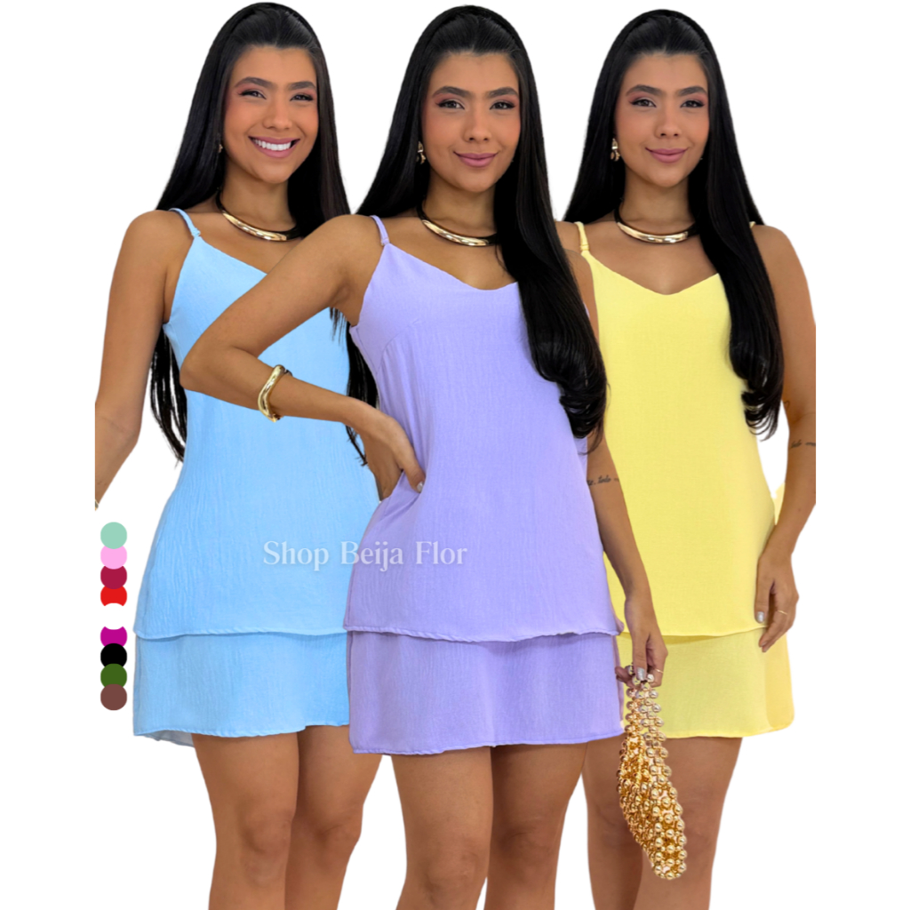 Vestido Feminino Ísis Soltinho Dunas Camadas Tendência Verão Fresquinho Curto Casual em Oferta na Shopee