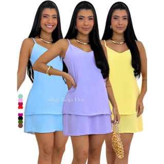 Vestido Feminino Ísis Soltinho Dunas Camadas Tendência Verão Fresquinho Curto Casual em Oferta na Shopee
