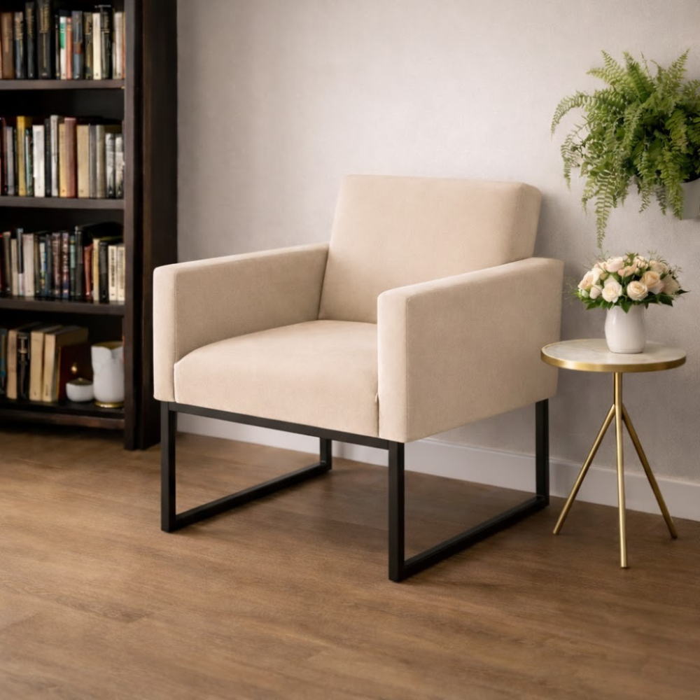 Poltrona para Recepção Nina com Base de Ferro Preto Resistente