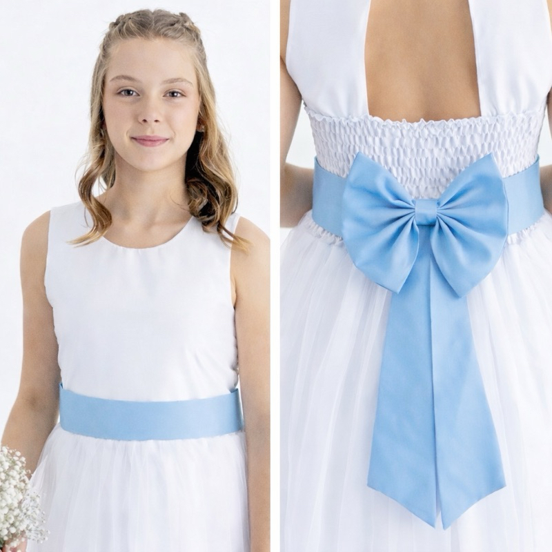 Faixa E Laço Infantil Azul Serenity Bebe  Dama de Honra Acessório Cinto luxo Cobalto Claro REF4196 em Oferta na Shopee