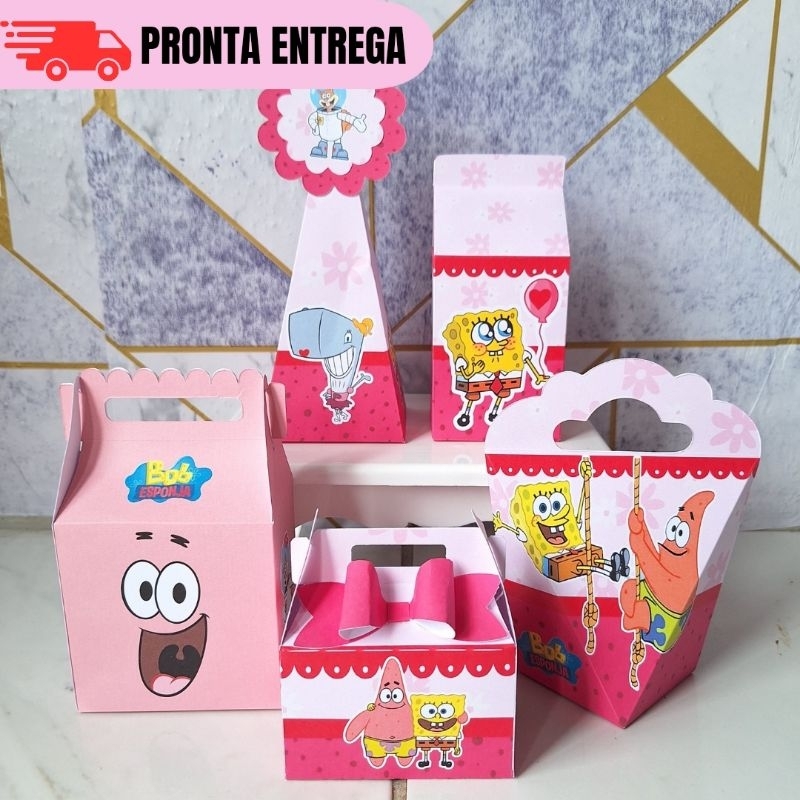 Kit Festa Caixas Bob Esponja Rosa Personalizados Lembrancinhas Festa Infantil Aniversário PEGUE E MONTE