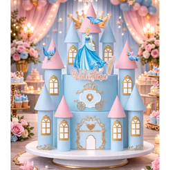 topper topo de bolo Cinderela castelo torres 3d dois andares