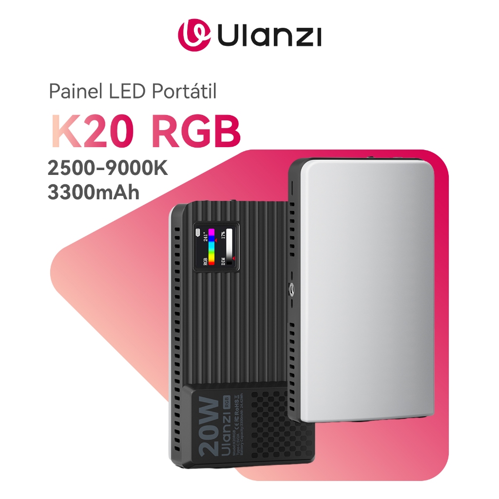 ULANZI K20 RGB 20W Painel De LED Iluminador De Vídeo Portátil 1800K-9000K Suave Para Vlog E Live