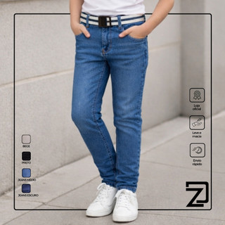 Calça Infantil Jeans Masculina Sarja Com Regulador