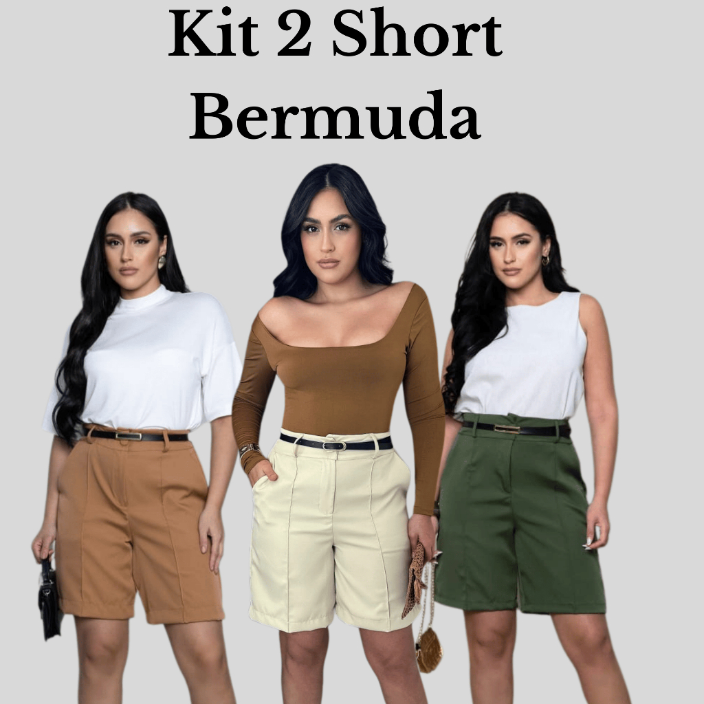 Kit 2 Short Bermudas Feminina Alfaiataria Social FORMA GRANDE em Oferta na Shopee
