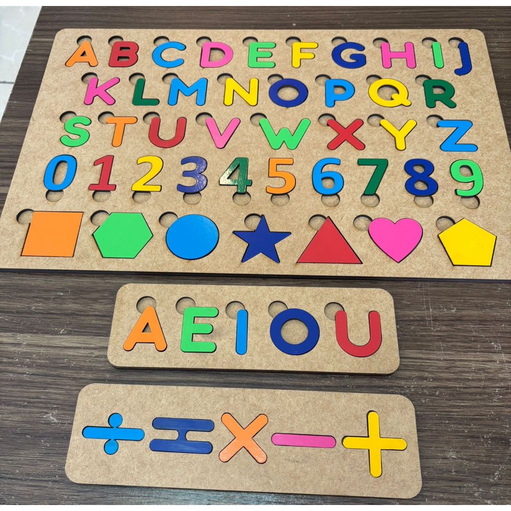 Brinquedo Educativo Alfabeto Numeros MDF Pedagogico Encaixe Coordenação Motora Estilo Montissori