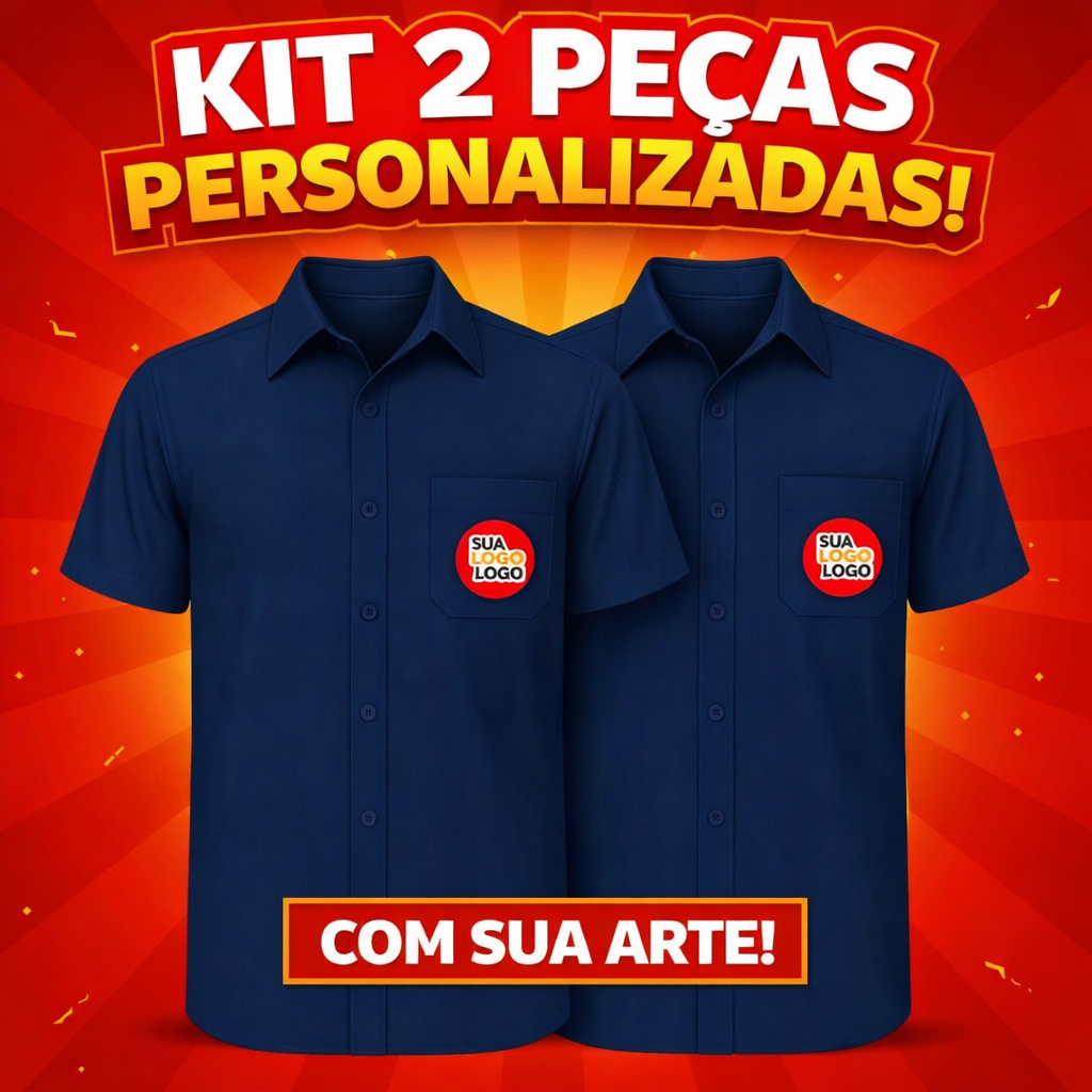 Kit 2 Camisas Sociais Microleve Personalizada Logo Frente DTF Manga Curta Uniforme Fardamento