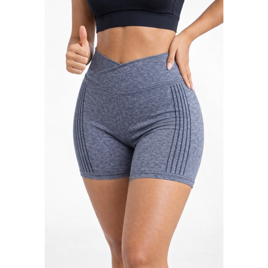 Short Fitness Feminino Mescla Premium Compressão Leve Não Marca Treino Academia