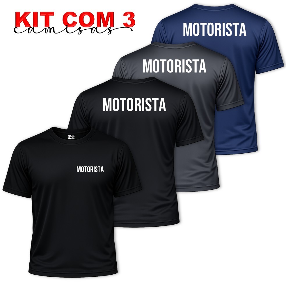 Kit com 3 Camisas Camiseta Uniforme Masculina MOTORISTA Manobrista Condutor Dry Fit Profissão
