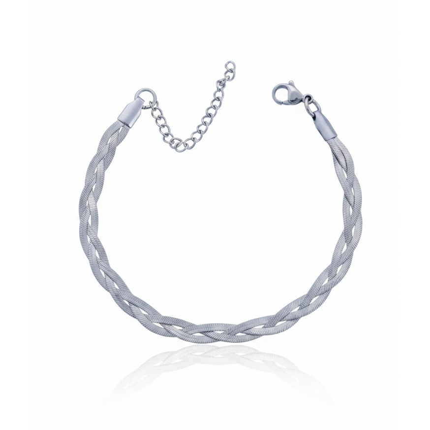 Pulseira Feminina Trançada 3 Fios em Aço Inox 316L Prata Não Escurece em Oferta na Shopee
