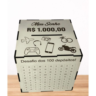 Cofre Desafio 100 Depósitos MDF  Meta 1.000 5.000 10.000 20.000  Caixa Para Guardar Dinheiro Presente Criativo em Oferta na Shopee