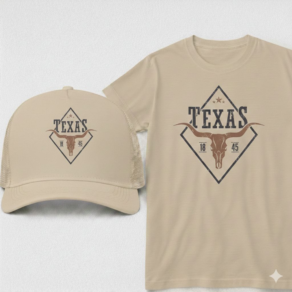 Kit Country Camiseta + Bone Texas 100% Algodão P ao G3 Plus Size Masculino Feminino