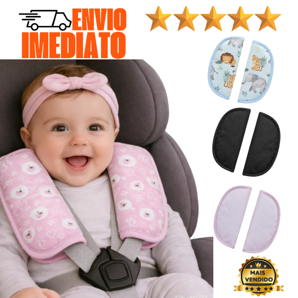Protetor Cinto de Segurança Para Bebê Conforto Cadeirinha Carrinho Macio 2 Peças Ajustavel