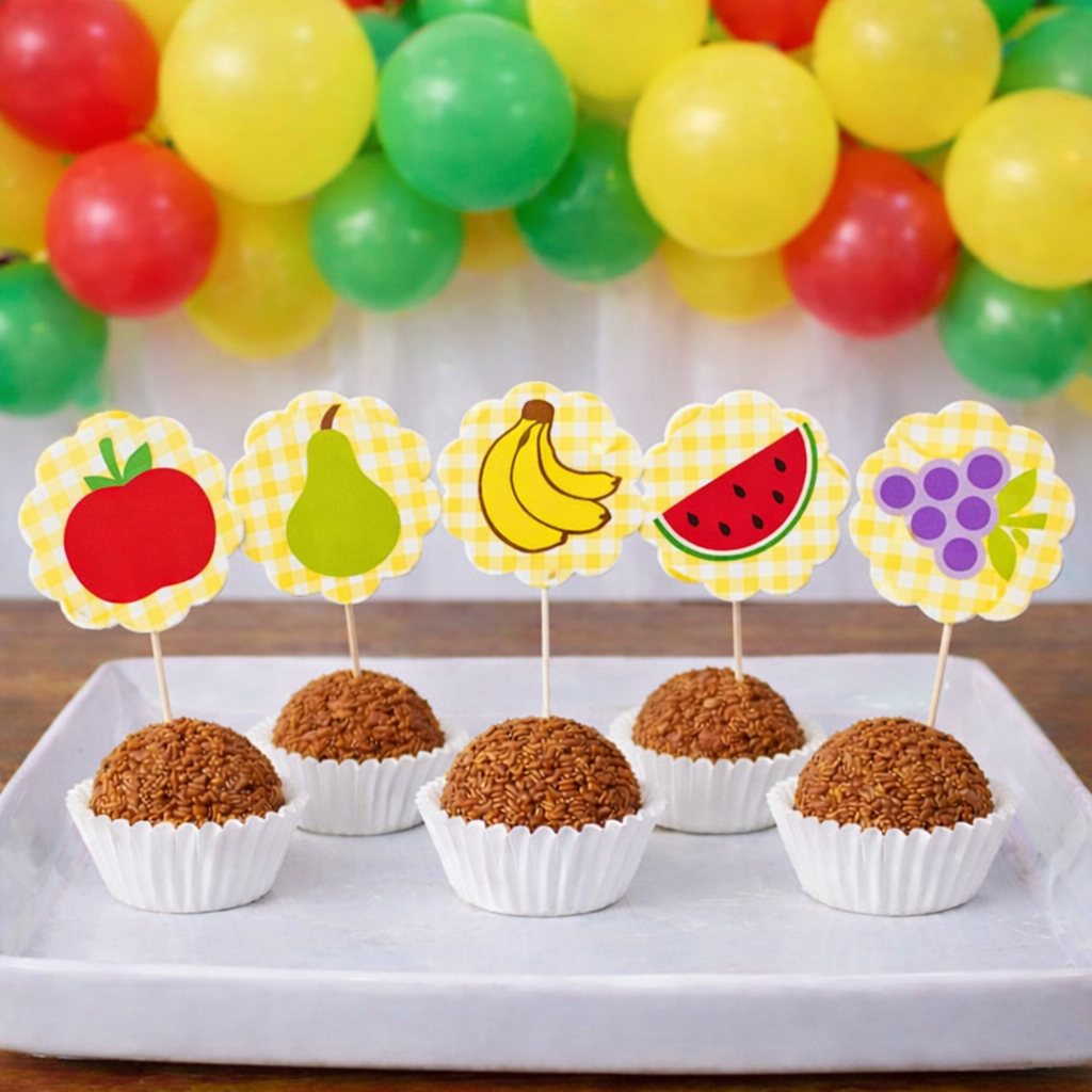 Topper de docinhos ou cupcake frutinhas/tags frutinhas/Topo de docinho frutinhas