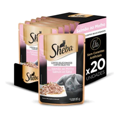 Kit Ração Úmida para Gatos Adultos Sabor Salmão ao Molho 20 Unidades Sheba Sachê