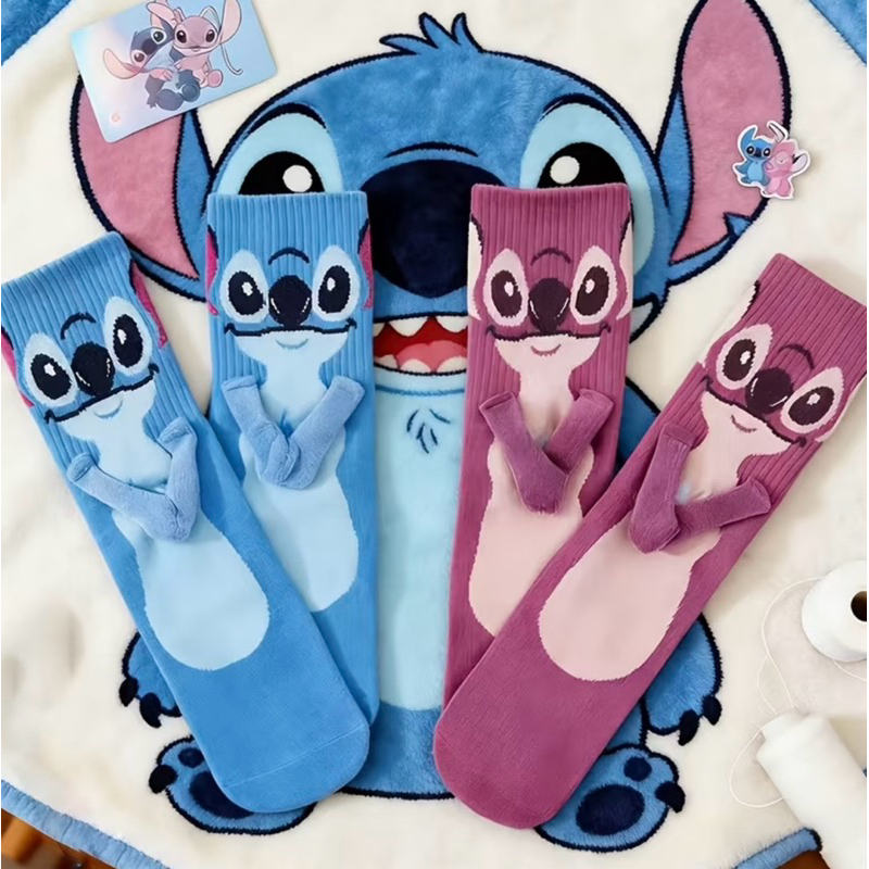 Meia Divertida Lilo Stitch Angel infantil Mãozinha com Imã Magnéticas que dão as mãos