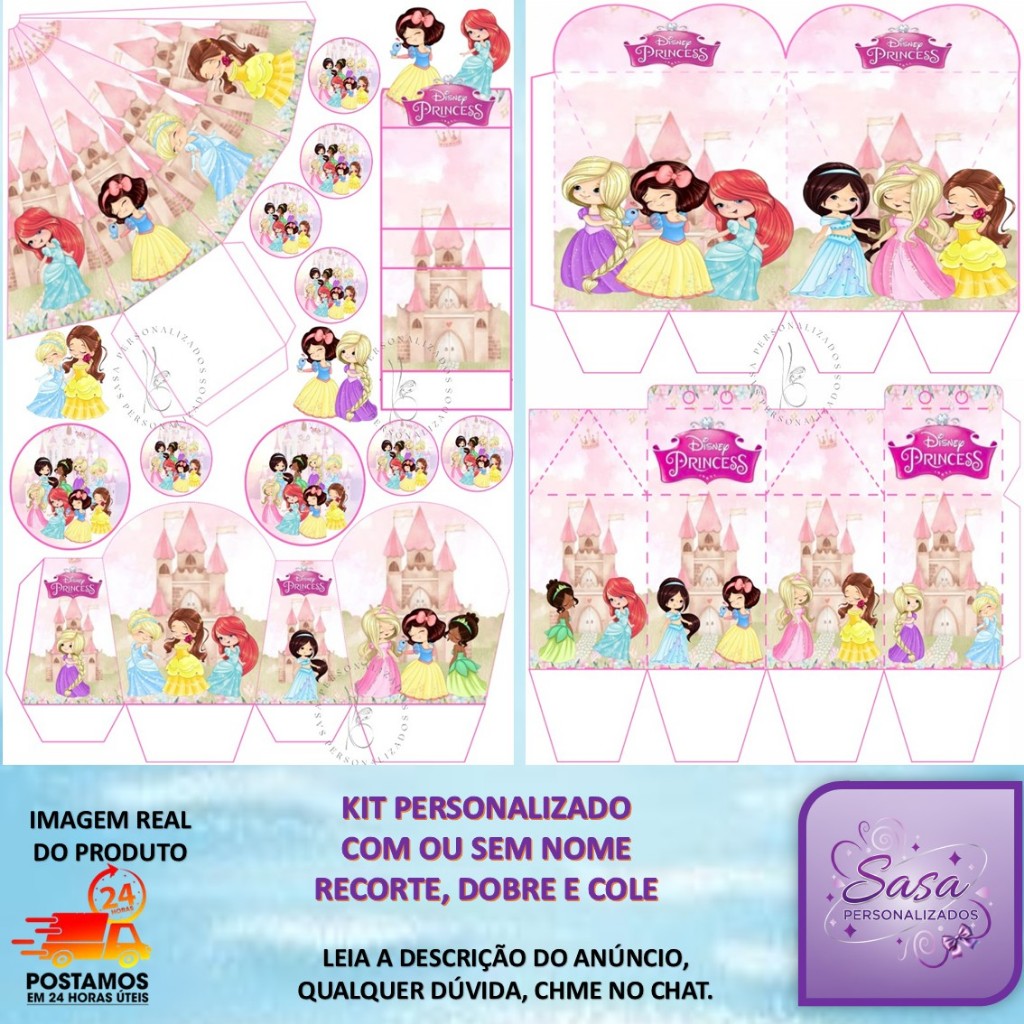 TEMA PRINCESA DISNEY AQUARELA LEMBRANCINHAS COM 80/160 ITENS PERSONALIZADA COM OU SEM NOME