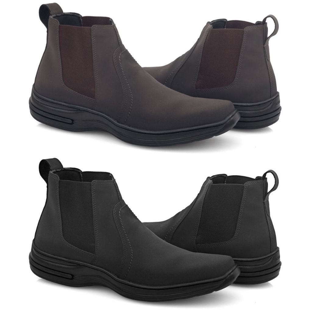 Kit 2 Pares Botina Casual Solado Ortopédico Antiderrapante Coturno Social Couro Legitimo com Elastico Lateral em Estoque