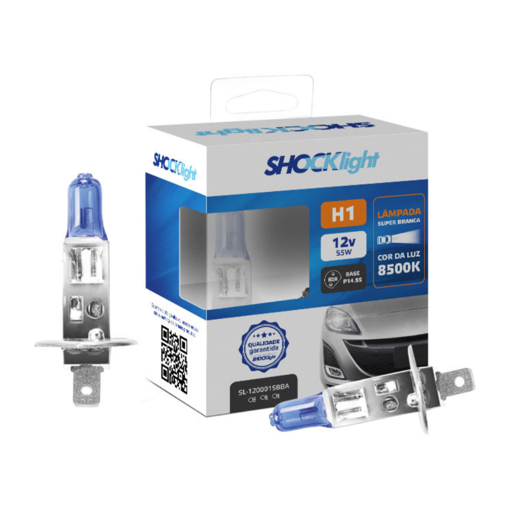 Par Lampada Halogena Super Branca Shocklight 12V H1, H3, H4, H7, H8, H11, H16, H27, HB3, HB4