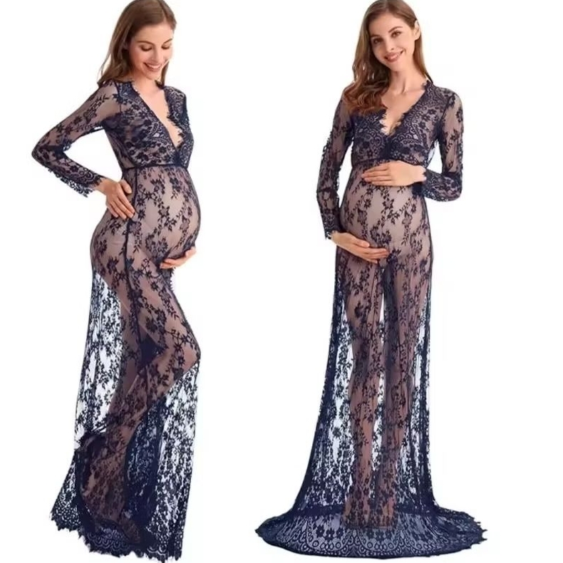 Vestido de Renda Ensaio Gestante Saída de Praia ou Sobreposição Azul Escuro