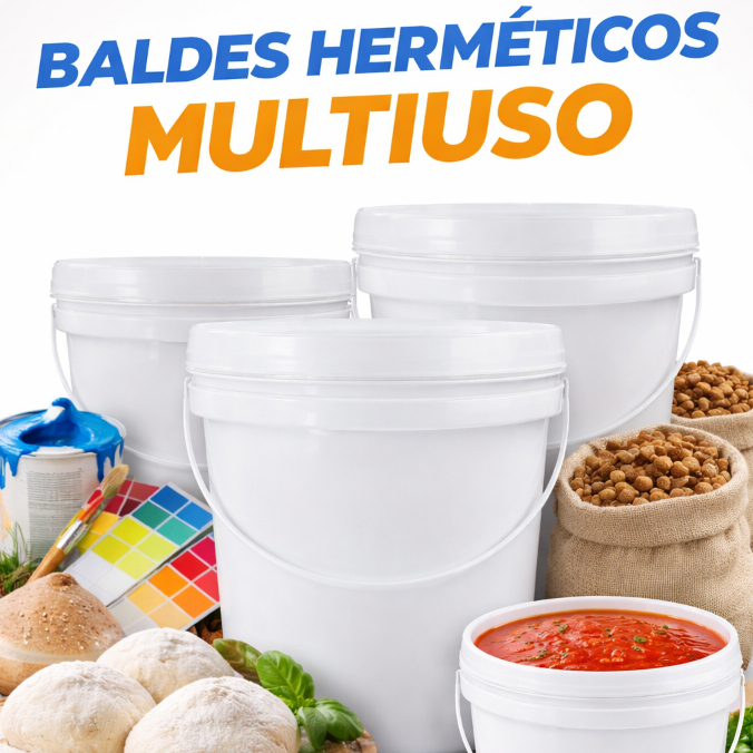 Pote Plástico Atóxico Mantimentos 5L Balde Tampa Hermética ultra pratico tinta graos Alimentício