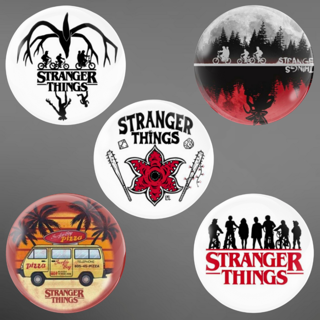 Kit de 5 Bottons Broches STRANGER THINGS 4,5 cm
