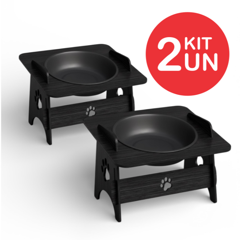 Comedouro Bebedouro Elevado com Potes Duplo e Unico para Pets em MDF