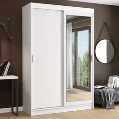 Guarda-Roupa Solteiro Tokio Madesa 2 Portas de Correr com Espelho 2 Gavetas - Branco