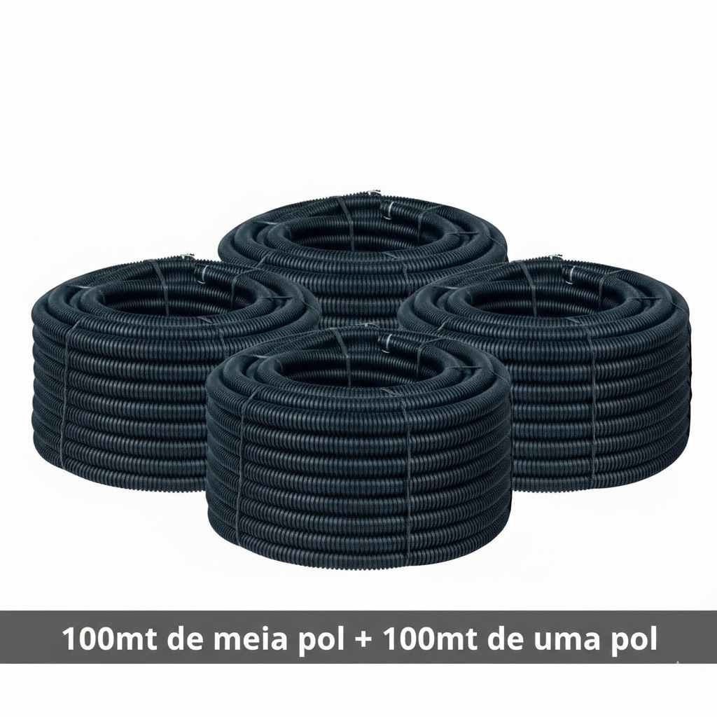 100 mt de  Conduíte de 1/2 polegada + 100 mt de  Conduíte 1 polegada mangueira corrugada preta