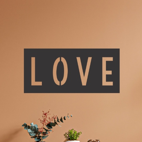 Placa Quadro LOVE Amor Palavra Madeira MDF Com Fita Dupla Face Adesiva Preto Fosco