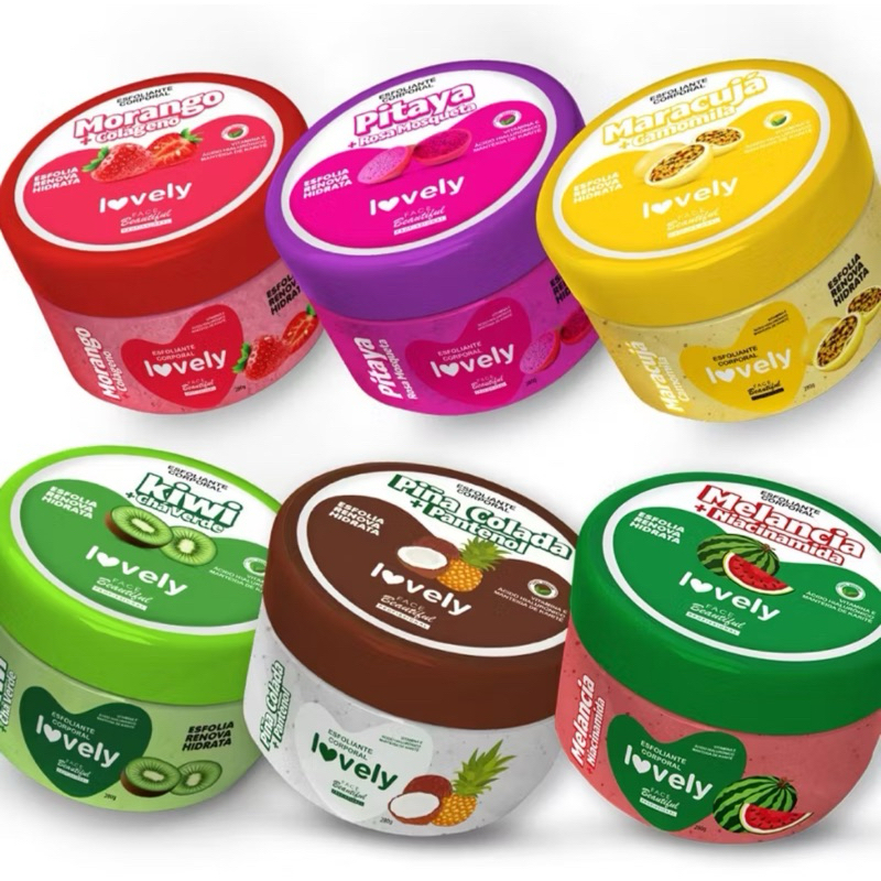 Esfoliante Corporal Lovely 300g|Escolha o Aroma Kiwi, Maracujá, Pitaya, Morango, Piña Colada… | Hidratante e Renovador